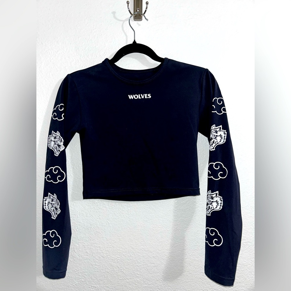 Navy Blue Long Sleeve Crop Top with Naruto Graphics